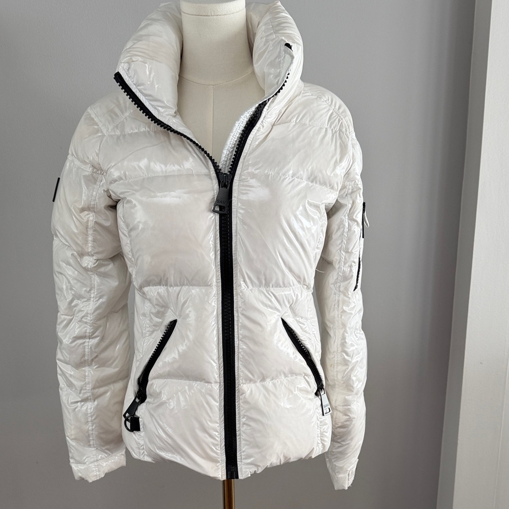 SAM. White Quilted Puffer Jacket with High Collar